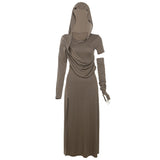 Fongt The Fall Of 2025, The New Women's Folded Hooded Desert Body Repair Waist-Skin Open-Fork-Packed Dress