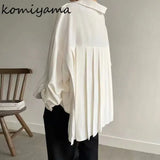 Korean Chic Back Pleated Design Blusas Mujer Loose Casual Shirts Blouses Lapel Long Sleeve Tops Spring New Shirt-Outfit