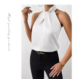 Fongt Women's Clothing 2025 Summer New Color Clove Hanging Neck Sleeveless Vest Ribbon Simulation Silk Top