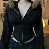 Fongt Wind Hair Stranding Zip Coat Hottie Autumn And Winter Slim Slim Irregular Top