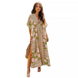 Fongt Summer Dress High-Waisted Babes Bat Sleeve V-Neck Print Sexy Women's Dress Girl