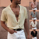 Fongt Men Casual Short Sleeve Top Knit Single Breasted Gentleman Cardigan Men's Turtleneck