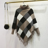 Fongt Women's 2023 New Medium Long Sweater Sweater Tassel Shawl Autumn And Winter Cape Type Bat Coat-Outfit