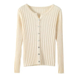Fongt Long Sleeve Spring And Autumn New Round Collar Cardigan Women's Jacket Slim Soft Waxy Bottom Coat Thin Sweater-Outfit