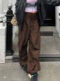 Cargo Pants Women Streetwear Fashion Overalls Big Pocket Patchwork Casual Pants Drawstring Low Waist Baggy Trouser