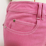 QUALITY Newest 2023 Designer Jeans Women's Top Stitching Contrast Pink Denim Jeans