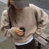 Fongt Women's INS Explosion Deep Wine Red Long Sleeve Pull Round Collared Sweater
