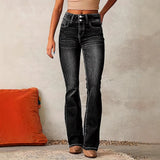 Fongt 2025 New Retro Elastic Jeans Women's Water Wash Trousers Women