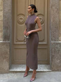Fongt High-Neckless Tight Dress 2024 Spring And Summer New Elegant French