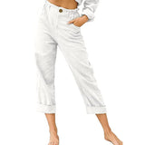 Leisure Summer Solid Color Cotton Linen Fashion Loose High Waist Casual
