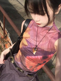 Retro Tie Dyed Printed Vest for Women Summer New Slim Fit Tank Top Y2k E-Girl Half-high Collar Sleeveless Tops Mujer-Outfit