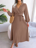 Real Shooting 2025 Spring And Summer Temperament Cross V Collar Big Swing 100 Folding Long Dress Women's