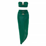 Fongt New Women's Sexy Open Skirt Metal Buckle Breast
