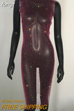 Rhinestones See Through Mini Dress Sexy Sleeveless Fishnet Hollow Out Dresses Women Summer Beach Sexy Cover