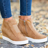PU Leather Sneakers Spring Autumn Female Vulcanizate Shoes Platform Casual Flat Shoes Lady High-tops Wedge Heel