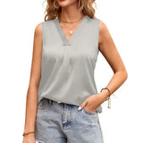 New Women's V-Collar Casual Satin Sleeveless Vest Shirt In Summer-Outfit