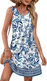 Fongt Summer Beach Loose V-Neck Sleeveless Pocket Dress Vest裙