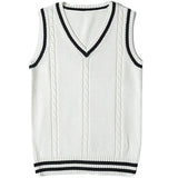 Fongt Sweater Women's Vest V-Neck Striped Stitching Casual Knit Vest