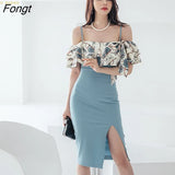 Han Queen Elegant Sexy Suspenders Pencil Dress Women Korean Slim Printed Patchwork Sheath Dresses Party Bodycon Vestido