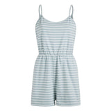 Popular Style Wish Casual Cotton Striped Jumpsuit Shorts-Outfit