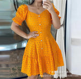 New E-Commerce Women's Wear Orange Short-Sleeved Waist Hollowed-Out Dress Women's Spot-Outfit