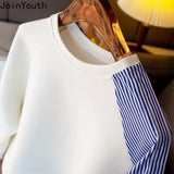 Temperament Sweater O Neck Patchwork Pullover Fashion Women Hoodies Autumn Irregular Striped Loose Pullovers