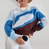 Contrasting Pullovers Women's Sweater Printed Soft Loose Casual Lady Jumper Tops Long Sleeve Autumn New Female