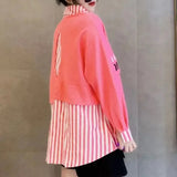Loose Striped Patchwork Shirt Women's Clothing Turn-down Collar 2023 Spring Autumn Single-breasted Korean Casual Blouse-Outfit