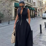 Fongt 2025 New Women's Dress French Design Round Neckless Sleeveless Commuting Temperament Fan Flute Dress