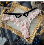 Fongt Lace Mesh T-T-Shirt Female Transparent Hollowless Low-Waisted Cotton Crotch Triangle