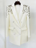 STREET Newest 2023 Designer Jacket Women's Double Breasted Rhinestone Diamonds Beaded Long Blazer
