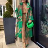 Fongt New Autumn Women's Dress A Number Of Stylish Long-Sleeved Collar Coat Prints This