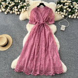 Fongt High-End Temperament Dress Women 2025 Summer Fashion Strap To Single Buckle Embroidery Mesh Dress