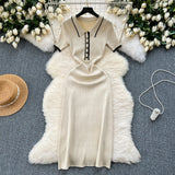 Fongt Feel Dress Women 2025 New Design Color Short-Sleeved Polo Collar Knitted Ass Skirt