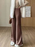Split Button Wide Leg Pants Straight Casual High Waist Pants Keep Warm In Autumn Solid Loose Wool Cosy Woman