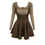 Elegant 2 Piece Dress Set Slim Bodycom Knitting Blouse + High Waist Solid Y2k Mini Dress Korean Fashion Suit 2024 Spring-Outfit