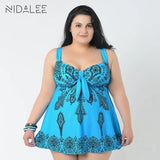 One Piece Swimsuit Women Plus Size Swimwear Bowknot 10XL Retro Vintage Bathing Suits Beachwear Print Swim Wear
