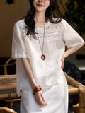Fongt Dream Floating Heavy Industry Lace + Loose Short-Sleeved Collar Shirt Women's Top 25 Summer New Solid Loose Leisure Wind