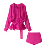 Fongt Homemade New Women's Classic Pressed Flawed Belt Design Loose Net纱 Dress Set