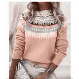 Fongt Hot New Sweater Women's Round Collar Color Loose Fashion Knitted Shirt Long Sleeve
