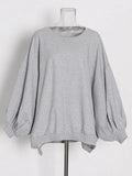 Casual Solid Sweatshirt Round Neck Long Puff