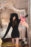 Elegant Solid Knitted Dress Women Slim Y2k Designer Hoodie Dress Female Korean Fashion Warm Christmas Sweater Dress