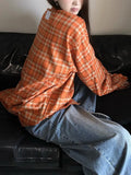 Fongt New Fall 2024 Vintage White Orange Plaid Shirt Coat For Men And Women-Outfit