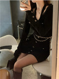 Solid Vintage Knitted Dress Women Patchwork Y2k Party Mini Dress Female Casual Korean Fashion Designer Sweater Dress