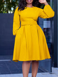 Fongt With Belt African Women's Clothing 2025 Autumn And Winter 2025 New Long-Sleeved Elegant Collar Dress