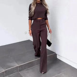 Fongt 2024 New Solid Color Short Slim Jacket High Waist Straight Trousers Suit Female-Outfit