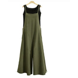 Fongt 2025 Cotton Backpack Trousers Loose Solid Color Strap Broad Leg Pants Casual Jumpsuit