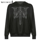 Gothic Hoodies Diamond New Sweatshirt Women Baggy Long Sleeve Oversized Pullover Autumn Casual Streetwear Black