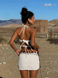 Fongt Style Sexy Hollow Body-Crowded Backpack Hip With Beaded Hanging Neck Weaving Dress Skirt