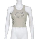 Dark Y2k Punk Casual Chic Print Women Tank Tops Gothic Aesthetic Ribbed Basic Crop Top Grunge Ruched Side 90s